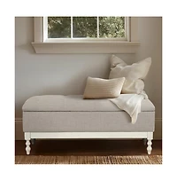 Tufted upholstered storage bench with soft-close lid, interior storage, and antique cream wood legs, perfect for bedrooms or entryways-The Pop Home