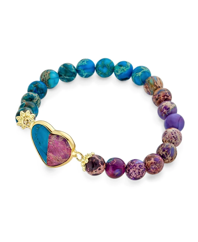 Bling Jewelry Romantic Handmade Natural Jasper Stacking Stretch Bracelet with Heart Charm