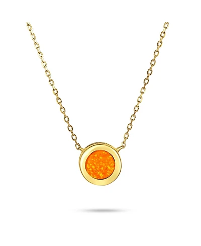 Bling Jewelry Classic Round 1CT Solitaire Bezel Set Blue White Fire Orange Created Opal Pendant Station Necklace Gold Plated.925 Sterling Silver