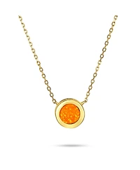 Bling Jewelry Classic Round 1CT Solitaire Bezel Set Blue White Fire Orange Created Opal Pendant Station Necklace Gold Plated.925 Sterling Silver