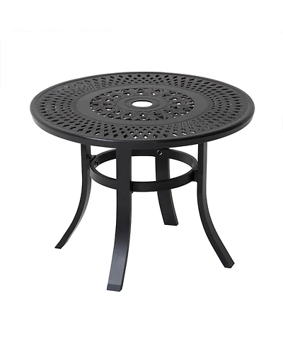 Rounded Metal Bistro Table with Umbrella Hole – Outdoor Dining Table for Patio