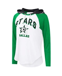 G-iii 4Her by Carl Banks Women's White/Green Dallas Stars Vip Raglan Long Sleeve Hoodie T-Shirt