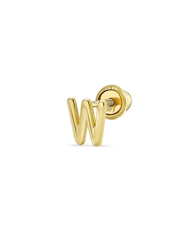 Bling Jewelry Minimalist Real Yellow 14K Gold Capital Block Alphabet Letter Initial Cartilage Ear Lobe Piercing 1 Piece Stud Earring Screw Back