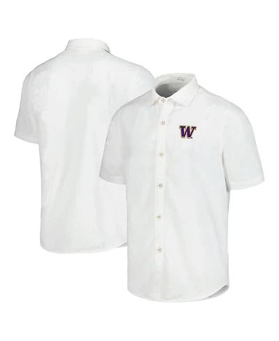Tommy Bahama Men's White Washington Huskies Coconut Point Palm Vista Island Zone Camp Button-Up Shirt