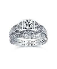 Bling Jewelry Deco Style Milgrain 1CTW Cubic Zirconia Promise Ring Set Sterling Silver