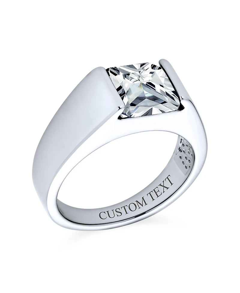 Bling Jewelry Traditional 3CT Blue Clear Cubic Zirconia Cz Square Solitaire Ring Pinky Silver Plated