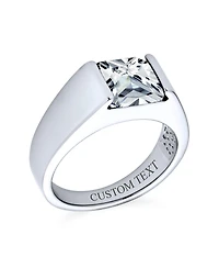 Bling Jewelry Traditional 3CT Blue Clear Cubic Zirconia Cz Square Solitaire Ring Pinky Silver Plated