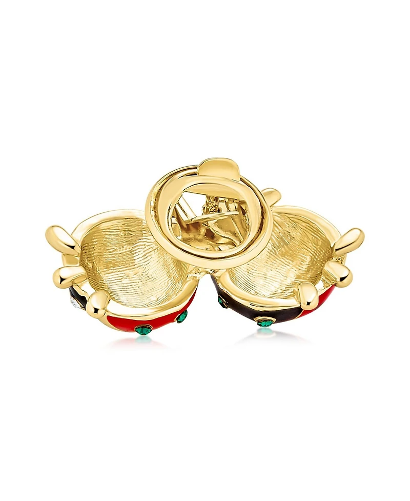 Bling Jewelry Lucky 2 Ladybug Red Black Gold Plated Enamel Green Eye Crystal Insect Lapel Push Pin