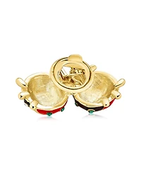 Bling Jewelry Lucky 2 Ladybug Red Black Gold Plated Enamel Green Eye Crystal Insect Lapel Push Pin