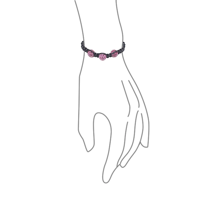 Bling Jewelry Pink Black Crystal Ball Bead Shamballa Inspired Bracelet Small Wrist String Cord Adjustable Stackable