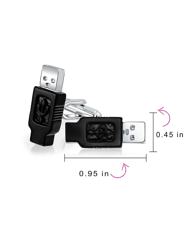 Bling Jewelry Computer Geek Tech Usb Flash Drive Black Cufflinks Executive Graduation Gift Bullet Hinge Back Black Silver Tone Stainless Steel