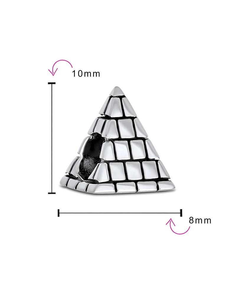 Bling Jewelry Traveler Vacation Tourism Landmark Egyptian Pyramid Charm Bead Oxidized .925 Sterling Silver