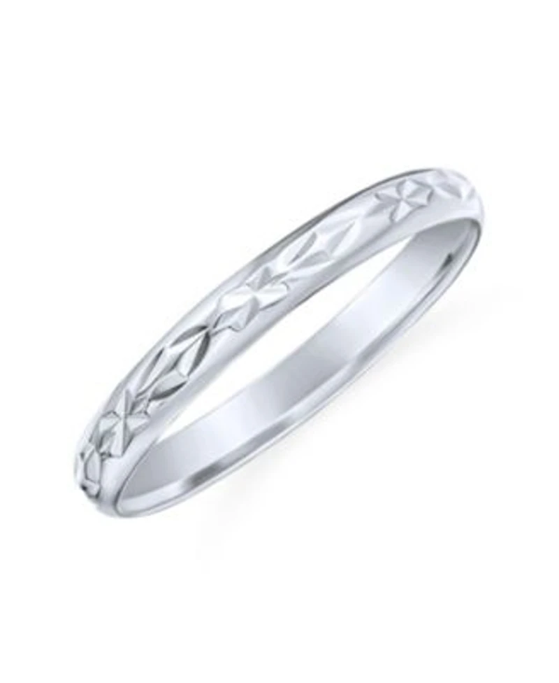 Bling Jewelry Elegant Stash Striped Edge Pattern Eternity Band Ring Polished Shiny Finish .925 Sterling Silver 3MM