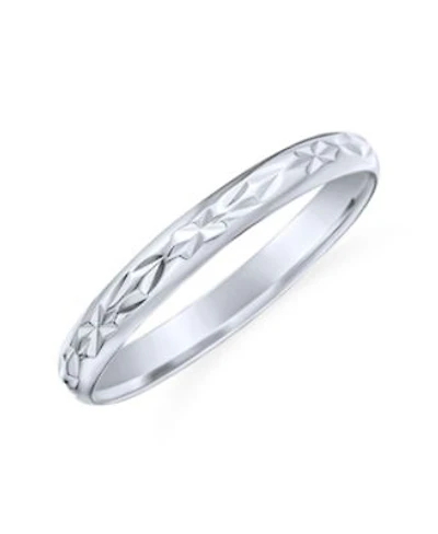 Bling Jewelry Elegant Stash Striped Edge Pattern Eternity Band Ring Polished Shiny Finish .925 Sterling Silver 3MM