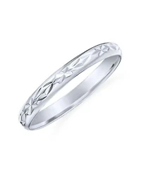Bling Jewelry Elegant Stash Striped Edge Pattern Eternity Band Ring Polished Shiny Finish .925 Sterling Silver 3MM