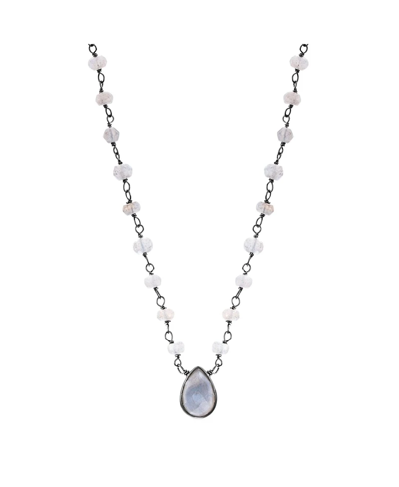 Adornia Fine Labradorite Rosary with Pear Center Stone Necklace black rhodium .925 sterling silver