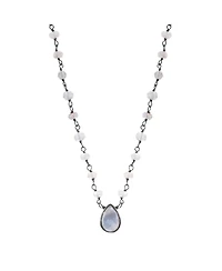Adornia Fine Labradorite Rosary with Pear Center Stone Necklace black rhodium .925 sterling silver