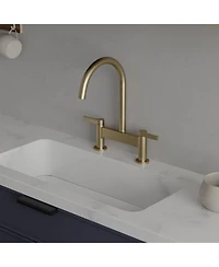 Modern Double Handle 2 Holes Deck Mount Bridge Kitchen Faucet With 360 Swivel Spout Sink Brushed Nickel