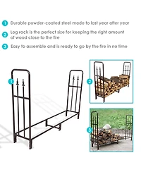 Indoor/Outdoor Powder-Coated Steel Fire Pit or Fireplace Firewood Log Rack Holder - 6'