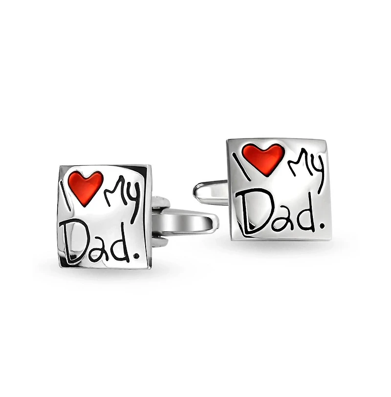 Bling Jewelry I Love My Dad Cufflinks Red Heart Square Cuff Link Shirt Cuff Link Stainless Steel Enamel