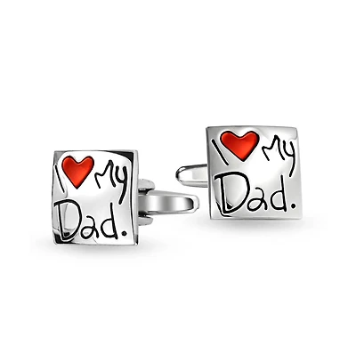 Bling Jewelry I Love My Dad Cufflinks Red Heart Square Cuff Link Shirt Cuff Link Stainless Steel Enamel
