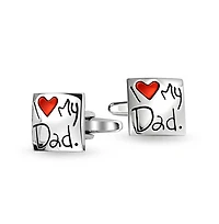 Bling Jewelry I Love My Dad Cufflinks Red Heart Square Cuff Link Shirt Cuff Link Stainless Steel Enamel