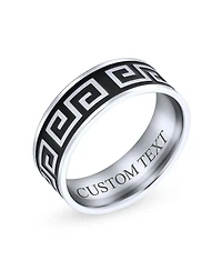 Bling Jewelry Geometric Ancient Fret Greek Key Pattern Flat Eternity Band Ring Black Silver Two Tone Stainless Steel 8MM