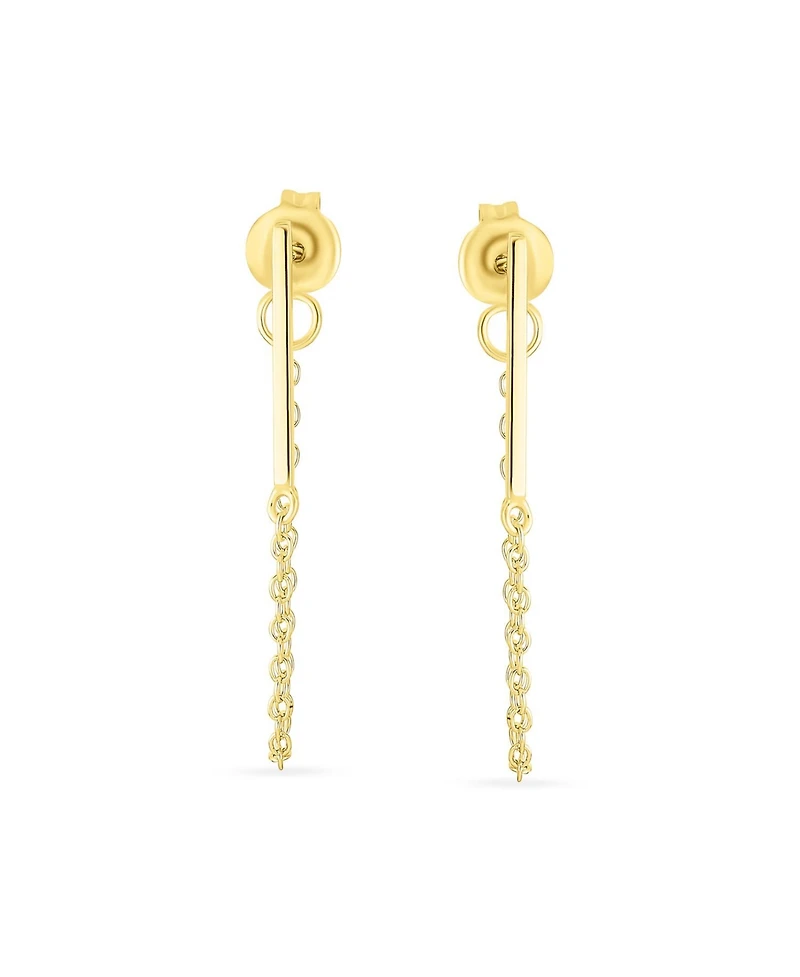 Bling Jewelry Minimalist Modern Geometric Bar Dangle Chain Cartilage Ear Stud Earrings .925 Sterling Silver
