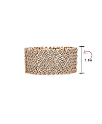 Bling Jewelry Wide Pink Rose Gold Plated White Crystal Encrusted Statement Stretch Bracelet