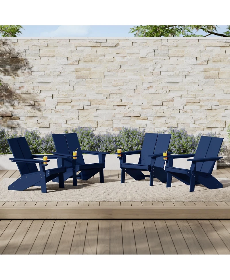 Outdoor Hdpe Modern Adirondack Chair with Cup Holder (Set of 4)