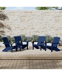 Outdoor Hdpe Modern Adirondack Chair with Cup Holder (Set of 4)