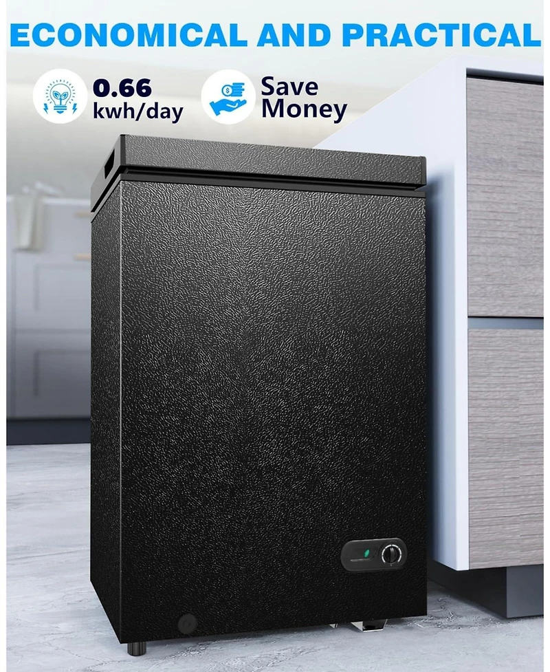 Cowsar 3.5 Cu.Ft Chest Freezer with Removable Basket and Bottom Defrost Water Drain Freestanding Top Open Door, Deep Freezer, Mini Freezer with Adjust