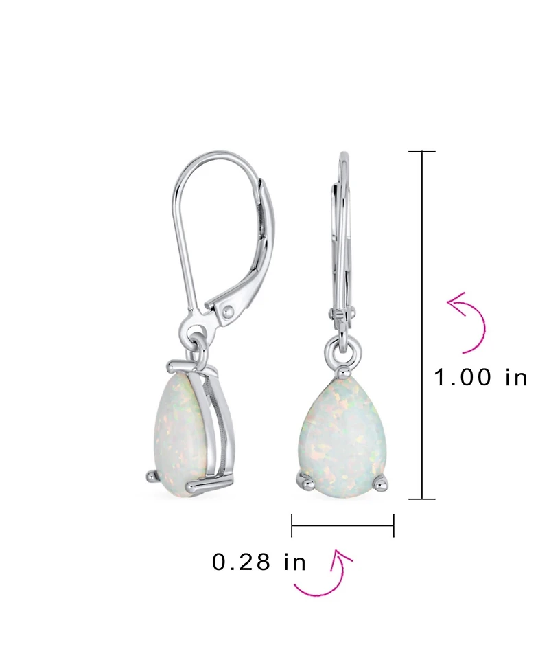 Bling Jewelry Simple White Orange Opal Created Solitaire 7MM Pear Shaped Teardrop Dangle Lever Back Earrings Yellow Gold Plated .925 Sterling Sil