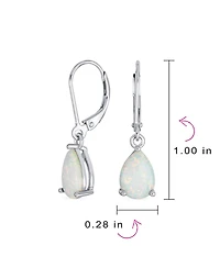 Bling Jewelry Simple White Orange Opal Created Solitaire 7MM Pear Shaped Teardrop Dangle Lever Back Earrings Yellow Gold Plated .925 Sterling Sil