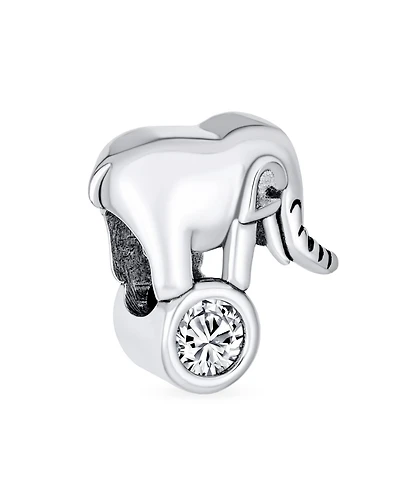 Bling Jewelry Lucky Animal Good Luck Trunk Up Circus Elephant Bezel Cz Bead Charm .925 Sterling Silver