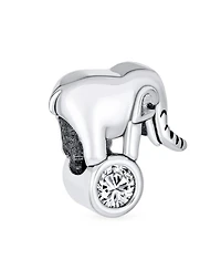 Bling Jewelry Lucky Animal Good Luck Trunk Up Circus Elephant Bezel Cz Bead Charm .925 Sterling Silver