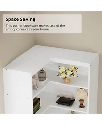 Corner Bookshelf with Doors, 6 Tier Bookcase with Storage