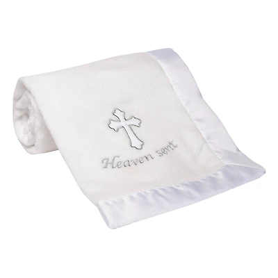 Lambs & Ivy Baby Heaven Sent Baptism/Christening Soft White Fleece Blanket