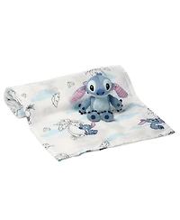 Lambs & Ivy Baby Disney Stitch Luxury Muslin Swaddle Blanket & Plush Toy Gift Set