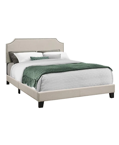 Upholstered Bed Frame with Nailhead Trim and Padded Headboard