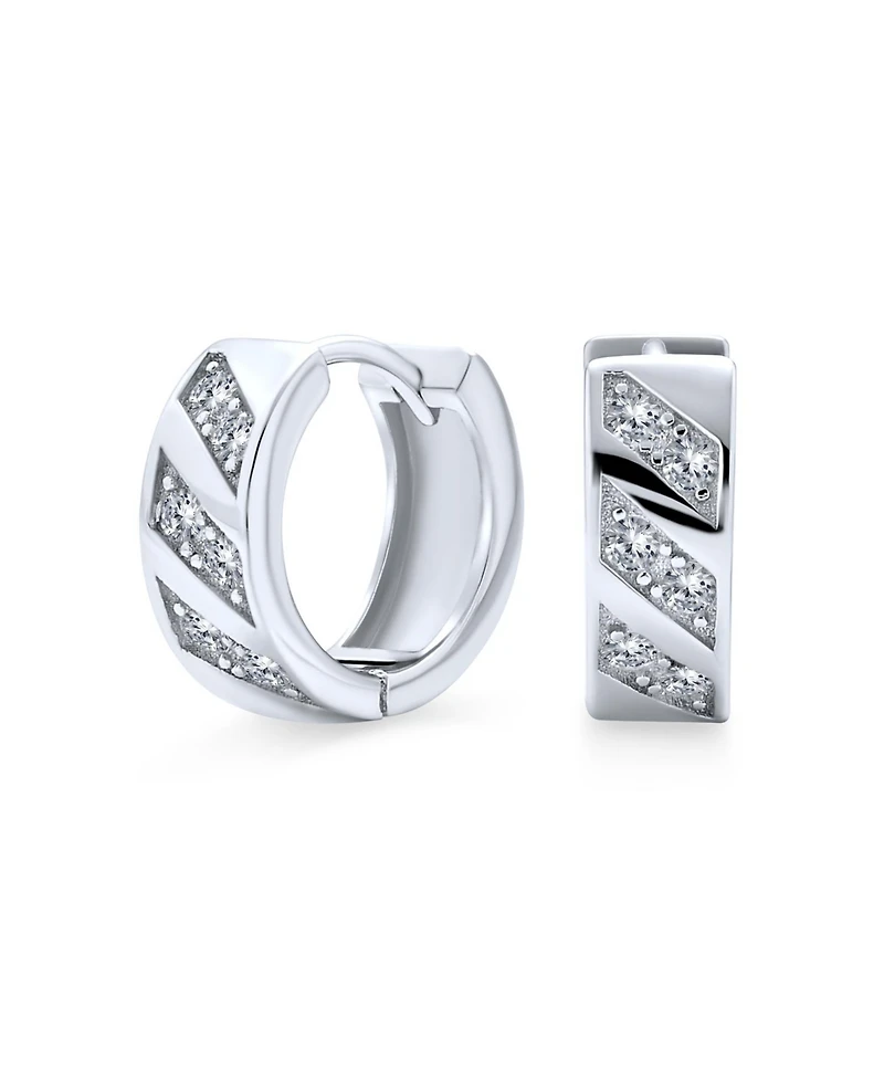 Bling Jewelry Elegant Cz Hoop Earrings with Cubic Zirconia Accent in Sterling Silver