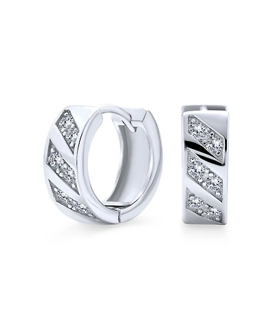 Bling Jewelry Elegant Cz Hoop Earrings with Cubic Zirconia Accent in Sterling Silver