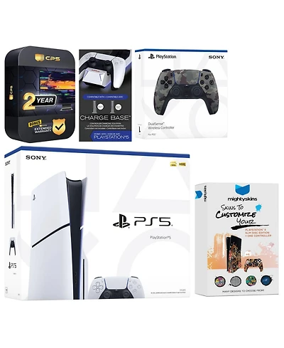 Sony Playstation 5 Slim Disc with Extra Volcanic Red Controller, Charging Dock and MightySkins Decal Voucher + 2 Year Cps Extended Warranty