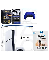 Sony Playstation 5 Slim Disc with Extra Volcanic Red Controller, Charging Dock and MightySkins Decal Voucher + 2 Year Cps Extended Warranty