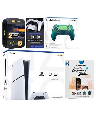 Sony Playstation 5 Slim Disc with Extra Volcanic Red Controller, Charging Dock and MightySkins Decal Voucher + 2 Year Cps Extended Warranty