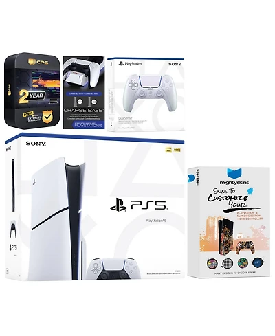 Sony Playstation 5 Slim Disc with Extra Volcanic Red Controller, Charging Dock and MightySkins Decal Voucher + 2 Year Cps Extended Warranty