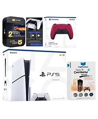 Sony Playstation 5 Slim Disc with Extra Volcanic Red Controller, Charging Dock and MightySkins Decal Voucher + 2 Year Cps Extended Warranty