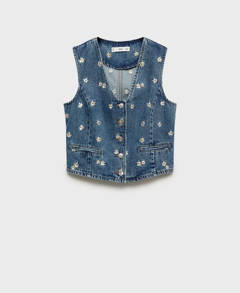 Mango Women's Embroidered Floral Crop Vest
