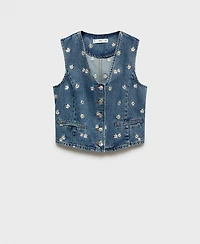 Mango Women's Embroidered Floral Crop Vest