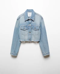 Mango Women's Denim Frayed Hem Jacket